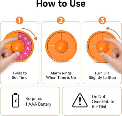 60-Minute Visual Timer, Twist to Set, Loud Battery-Powered Alarm, - Image 5