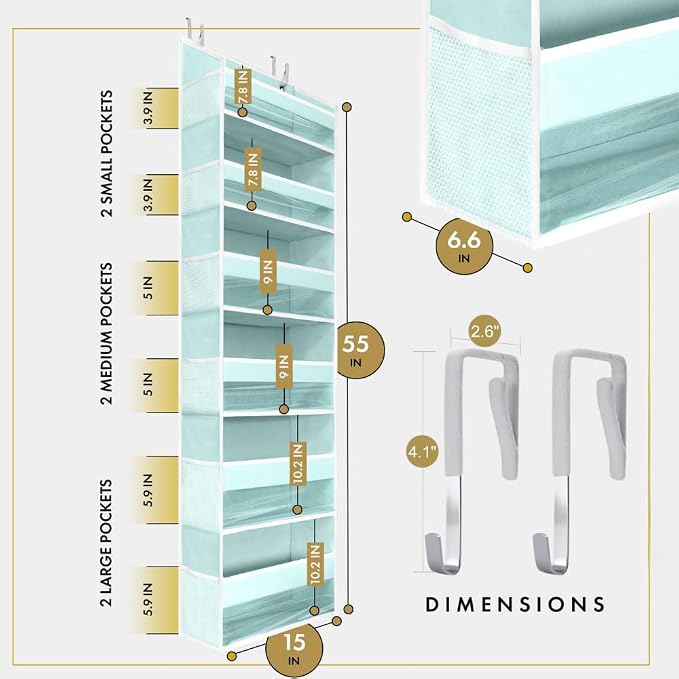 HOMELUX THEORY 1 PC Heavy Duty Over the Door Organizer 55x14x6.7, 6 Large Front - Image 2