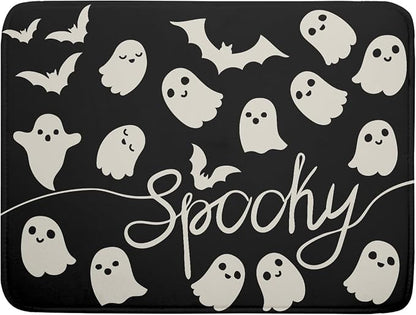 Halloween Dish Drying Mat for Kitchen Counter 18x24 Cute Ghost Black Spooky by Aytipun