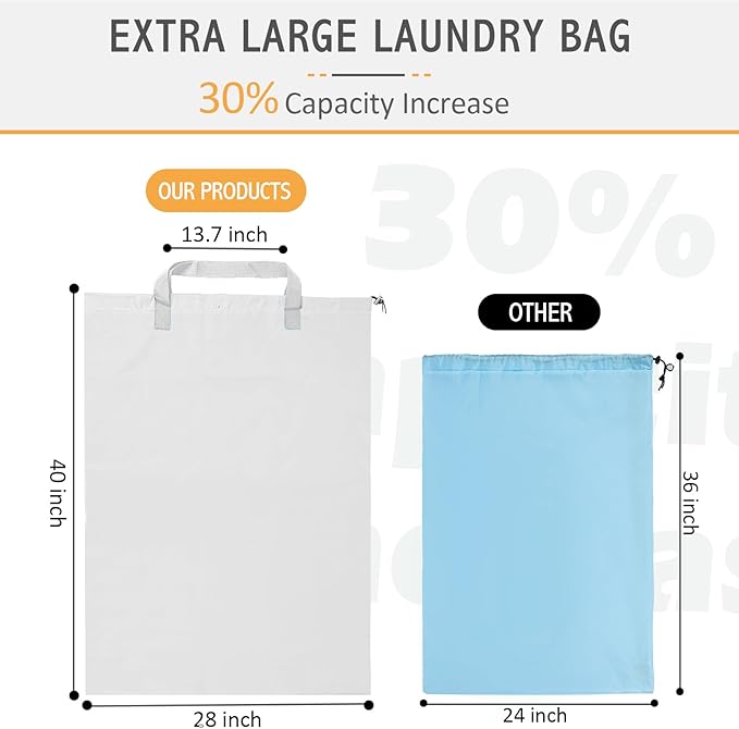 Extra Large Heavy Duty Laundry Bag - 28" x 40", Travel Laundry Bag for Dirty Clothes, Camping (White)