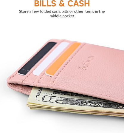 Buffway Mens Slim Wallet, Minimalist Thin Front Pocket Leather Credit Card Holder with RFID Blocking for Work Travel