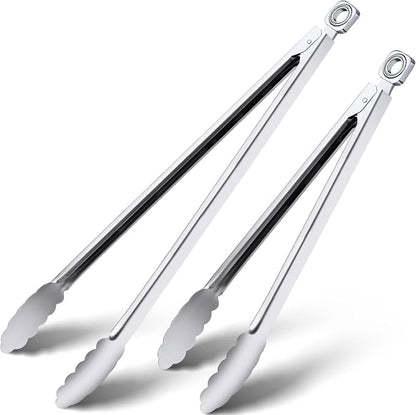 Grill Tongs - 12 Inch & 17 Inch Extra Long BBQ Tongs, Heat Resistant Stainless by HE-SANQI