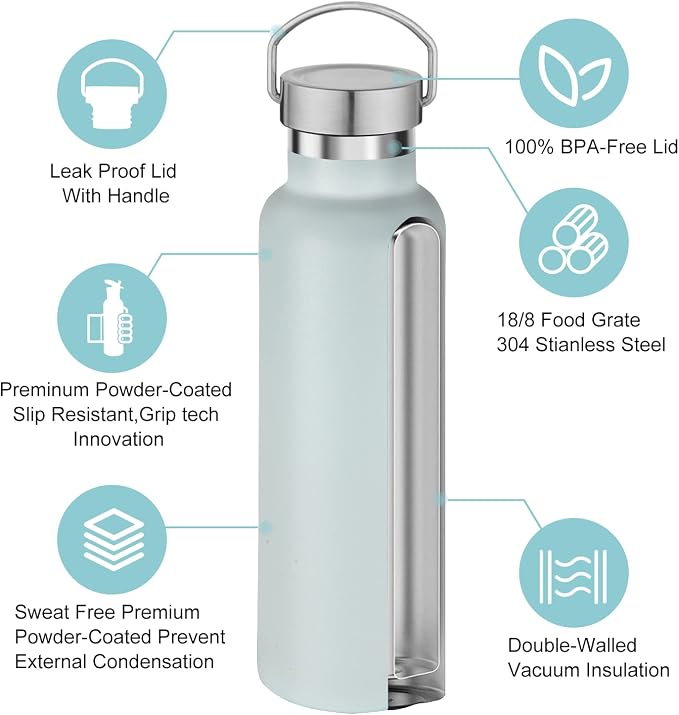 Neihepal 20 oz Insulated Water Bottles Bulk 4 Pack, Stainless Steel Double Wall - Image 3