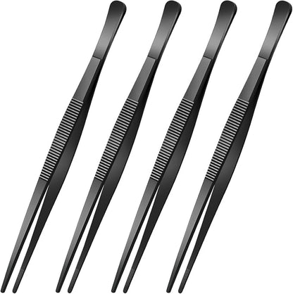 Yaomiao 4 Packs 8 Inch Bar Tweezers Black Cocktail Tongs Long Garnish Tweezers by Yaomiao