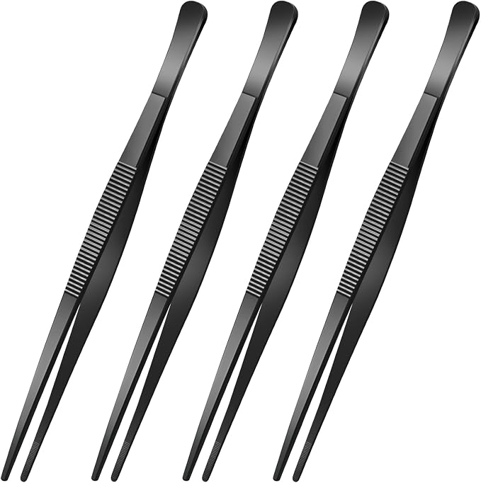 Yaomiao 4 Packs 10 Inch Bar Tweezers Black Cocktail Tongs Long Garnish Tweezers by Yaomiao
