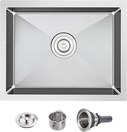 POPFLY 20×17 Inch Undermount Kitchen Sink, Small Wet Bar Prep Sink, 18 Gauge Stainless Steel Single Bowl 9 Inch Deep Rv Sink, Brushed Fregadero De Cocina