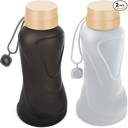 Collapsible Water Bottles 2 Pack,Leak Proof,Reuseable BPA Free Silicone Foldable Water Bottles,Durable Lightweight for Travel Gym Camping Hiking,Compact Size Portable Sports Water Bottle (Black&Grey)