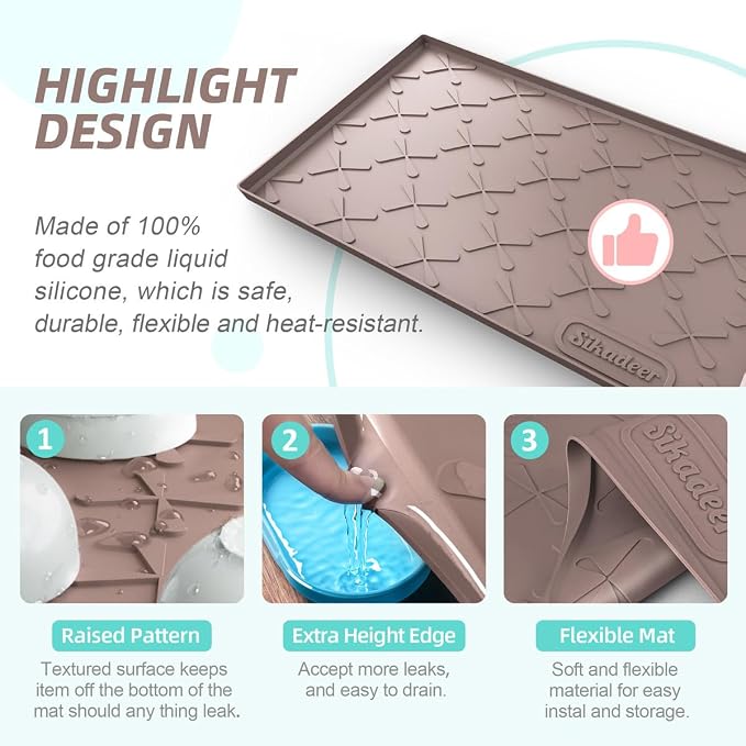 SIKADEER 28" x 19" Under Sink Mat Waterproof, Silicone Mat Kitchen Drawer Shelf - Image 4