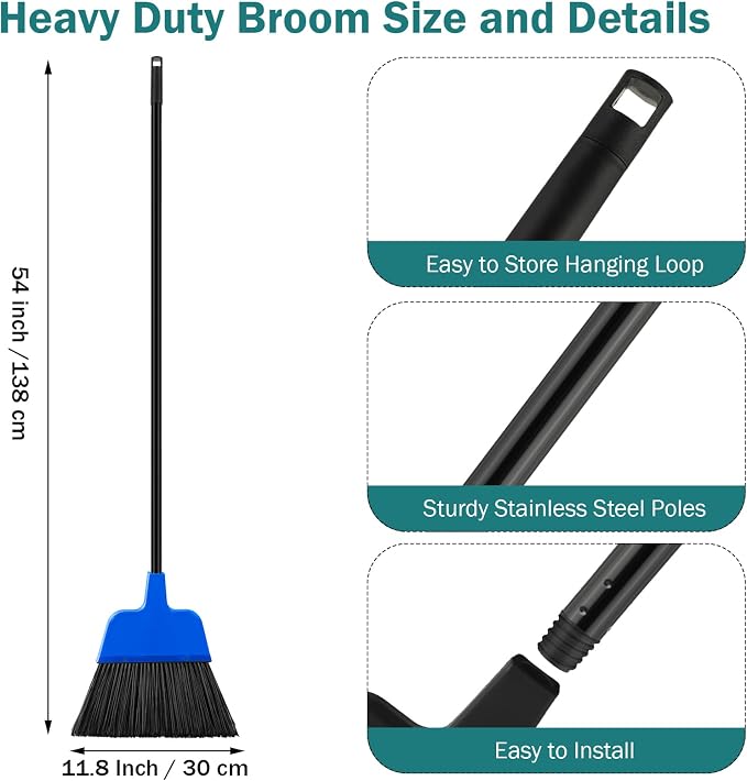 8 Pcs Outdoor Broom for Floor Cleaning 54 Inch Commercial Heavy Duty Broom Long - Image 2