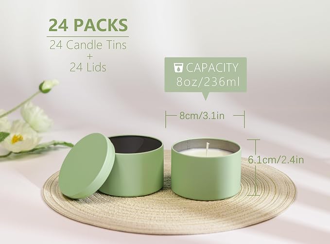 Aroparc Candle Tins 8oz with Lids, 24 Pack Seamless Bulk Candle Containers - Image 2