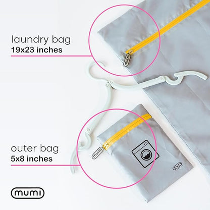 MUMI Travel Laundry Bag – Moisture & Smell-Proof Wash Bag with Folding Hanger & Outer Pouch | Large Washable Bags for Suitcase, Gym & Packing | Clothes Organizer for Trips & Storage - Yellow