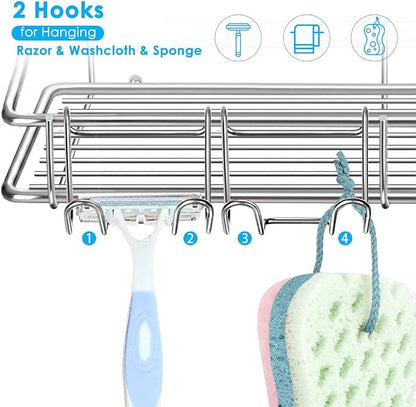 Nieifi Shower Caddy Shelf with Hooks Storage Rack Organizer Adhesive Stainless - Image 3