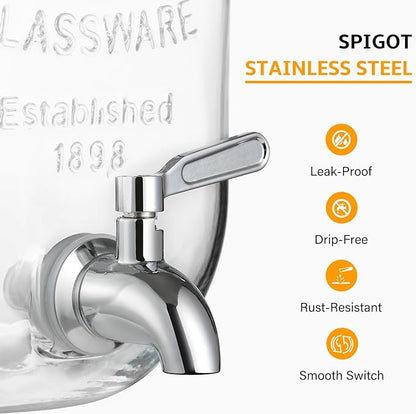 2 Gallon Glass Beverage Dispenser, 18/8 Stainless Steel Spigot and Lid - Image 3