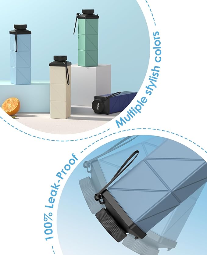 Collapsible Water Bottles, 2nd Generation Leakproof BPA-Free Travel Water Bottle 24.3oz(720ml),Lightweight Reusable Water bottle, Portable for Travel Cycling Gym Camping Sports,Blue