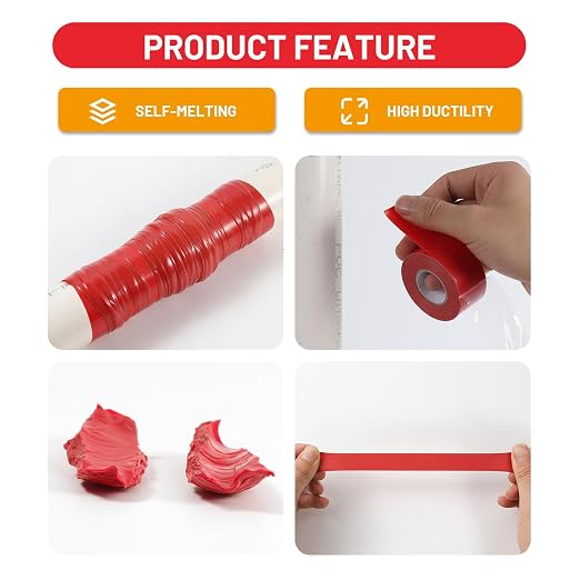 Self Fusing Silicone Tape 2 Rolls 1 in x 10' Red Waterproof Rescue Tape Rubber - Image 4