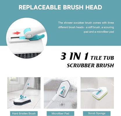 nacena Shower Scrubber with Long Handle, 3 in 1 Tile Tub Scrubber Brush with 3 - Image 4