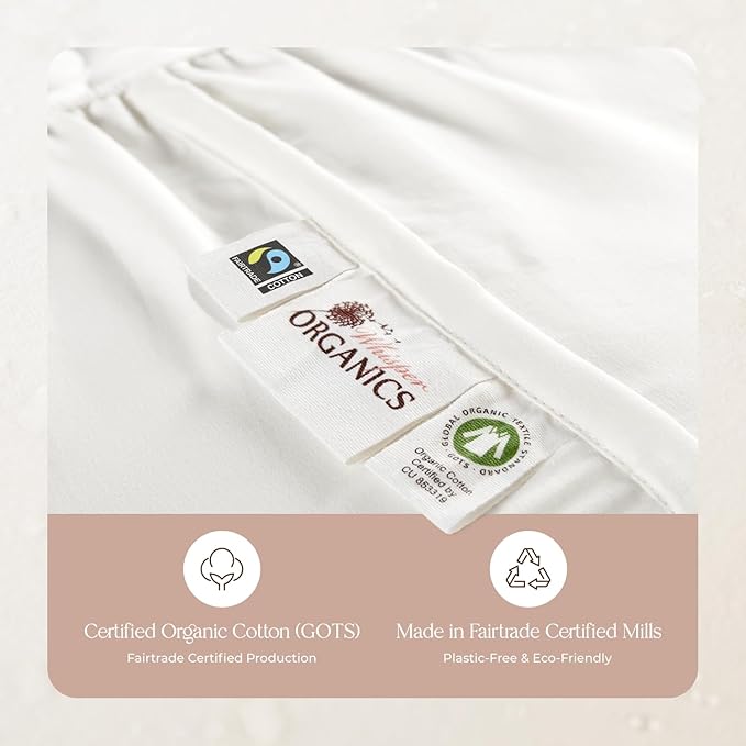 100% Cotton Organic Mattress Pad - Breathable, Cooling, Not Waterproof Mattress Protector Twin Size - Premium 300GSM Quilted and Noiseless Machine Washable Organic Mattress Protector (White, Twin)