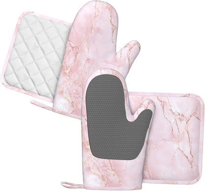 Oven Mitts and Pot Holders Light Pink Marble Art Silicone Kitchen Accessories - Image 2