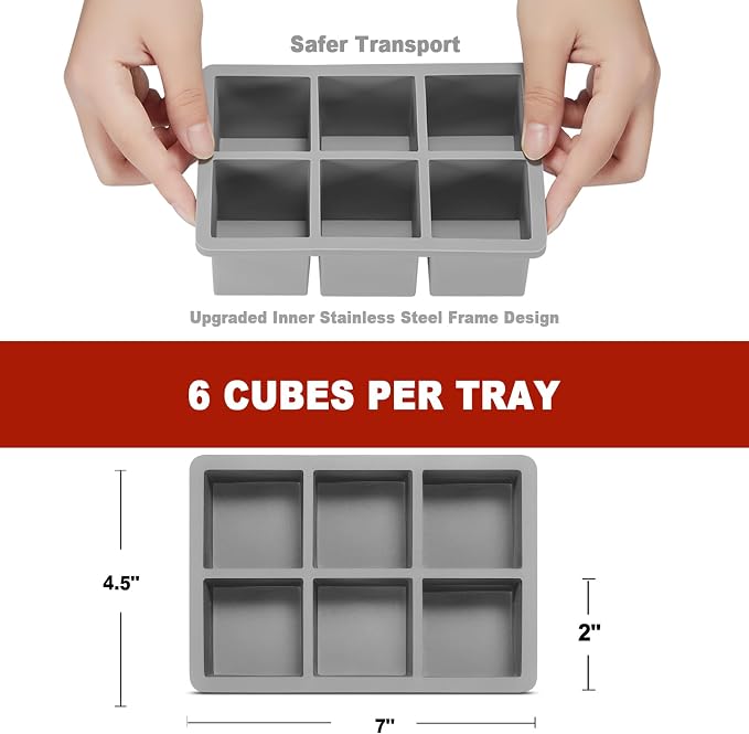 Nax Caki Ice Cube Trays 3 Pack for Whiskey, Large Square Silicone Ice Cube - Image 5