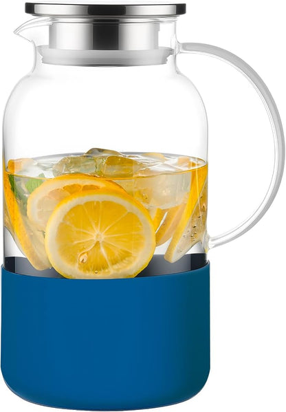 PARACITY Water Pitcher with Silicone Base 61oz/ 1.8L, Hot& Cold Glass Pitcher by PARACITY