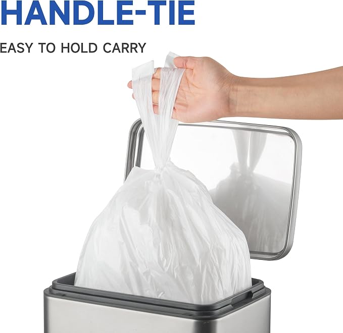 Small Trash Bags with Handles 2.6 Gallon 200 Count White - Image 7