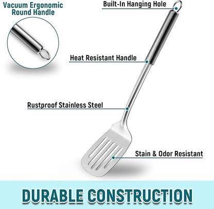 Pleafind 2-Pcs Solid & Slotted Spatula Set, 304 Stainless Steel Spatula - Image 6