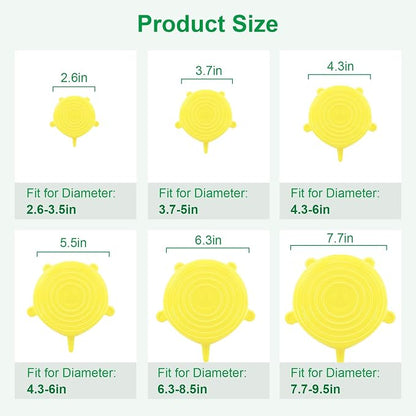 Silicone Stretch Lids – 6 Pack Reusable Food Covers, Flexible Silicone - Image 2