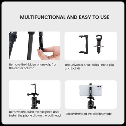 Fotopro Carbon Fiber Tripod 64 Inch 360 Degree Ball Head Quick Release Plate Camera Tripod Compatible with Canon Nikon Sony DSLR Camcorder, Black