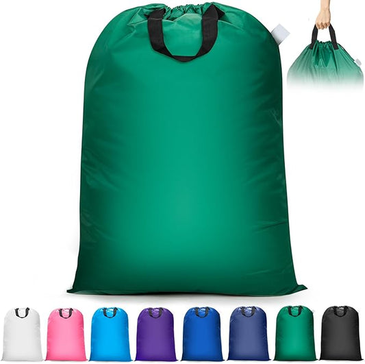 Extra Large Laundry Bag With Handles, Heavy Duty, Travel Laundry Bag for Dirty Clothes, 28" x 40" (Green)