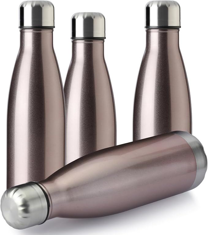 MEWAY 17oz Sport Water Bottle 4 Pack Vacuum Insulated Stainless Steel Leak-Proof Double Wall Cola Shape Water Bottle,Keep Drinks Hot & Cold(Rose Gold,4 Pack)