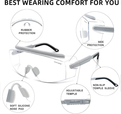 UKNOW Safety Goggles Over Glasses, Safety Glasses Anti Fog Wraparound Eye - Image 4