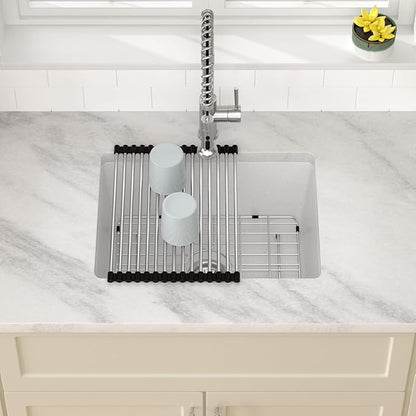 Dcolora 22 Inch Undermount Wet Bar Sink Single Bowl Modern Kitchen Sink White Granite Composite Deep Prep Small Sinks 22"×17"×9",DC-GUW003