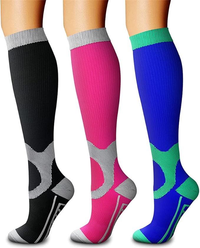 CHARMKING Compression Socks for Women & Men Circulation (3 Pairs) 15-20 mmHg is Best Support for Athletic Running Cycling