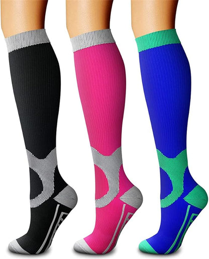 CHARMKING Compression Socks for Women & Men Circulation (3 Pairs) 15-20 mmHg is Best Support for Athletic Running Cycling