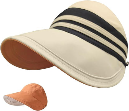 Sun Hats for Womens Wide Brim UV Protection Fishing Hats Packable Reversible Hollow Top Hat with Ponytail Beach Travel Hats