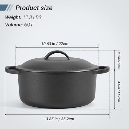Northriver Casting 6 QT Basics Cast Iron Dutch Oven Pot - Image 2
