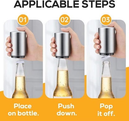 3PCS Premium Automatic Beer Bottle Opener, Magnet Stainless Steel Push Down Off - Image 3