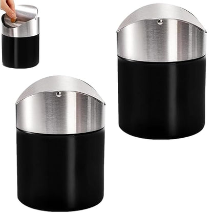 2 Pack Mini Trash Can for Desk, Swing Lid Brushed Stainless Steel Countertop by Unknown