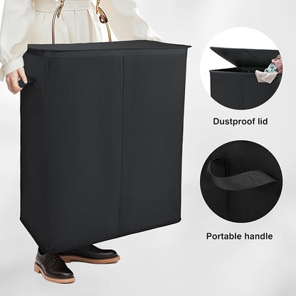 Voova 154L Double Laundry Hamper with Lid and 2 Removable Laundry Bags, Large Collapsible 2 Dividers Dirty Clothes Basket with Handles for Laundry Room, Bedroom, Bathroom, College Dorm, Black