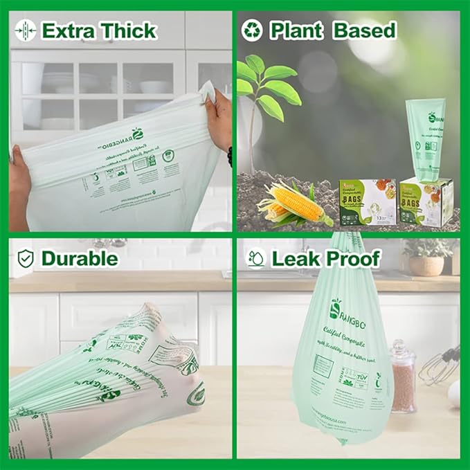 OrangeBio 6~8 Gallon Compostable Trash Bags, Plant-Based Garbage Bags - Image 2