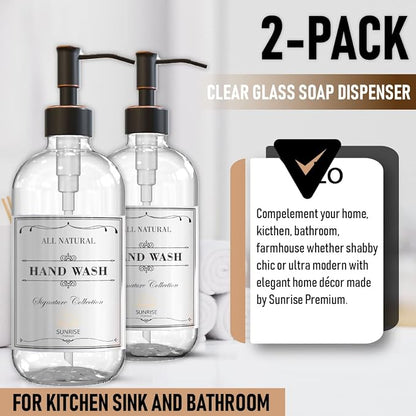 Sunrise Premium 2 Pack Clear Glass Soap Dispenser 16 OZ - Image 4