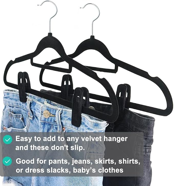 Black Velvet Hanger Clips, Strong Finger Clips - Image 8
