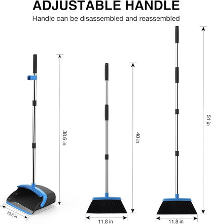 Broom and Dustpan Set, 52-in Long Adjustable Handle Broom Dustpan Combo - Image 2