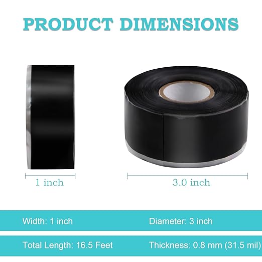 Waterproof Silicone Tape 1 in x 16.5 Ft Extra Strong Waterproof Rubber Leak Proof Sealing Tape Silicone Rubber Self-amalgamating Tapes for Emergency Pipeline Repair Cable Bandage Tool Fixing