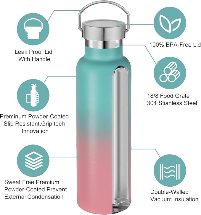 Neihepal Gradient Stainless Steel Water Bottles, 20 Ounce Vacuum Insulated - Image 3