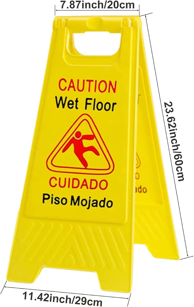 6-Pack Caution Wet Floor Signs | Foldable Sturdy Double-Sided Bilingual Saftey - Image 2