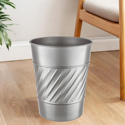 Monarch Abode Pewter Handcrafted Wave Embossed Metal Wastebasket - Image 4