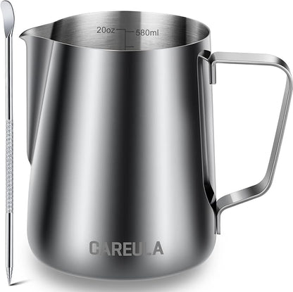 Milk Frothing Pitcher, 20oz Stainless Steel Milk Frother Cup Steaming Pitcher by Careula