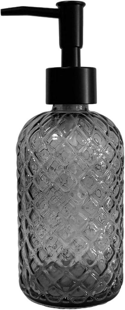 Grey Glass Soap Dispenser with Black Plastic Pump, 13.5oz Refillable Liquid by YYTSGG
