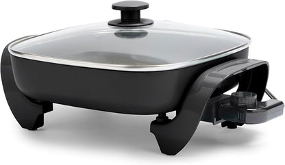 GreenLife 12" 5QT Square Electric Skillet, Glass Vented Lid, Ceramic PFAS-Free by GreenLife
